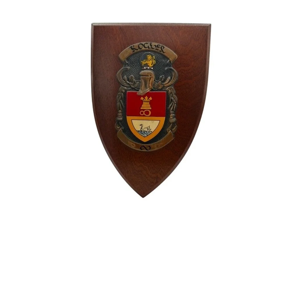 Macaulay Mann Kocher Family Coat of Arms Heraldic Wooden Shield Wall Plaque